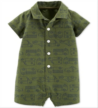 Carter's Baby Boy's Rescue Vehicle-Print Cotton Romper Green Size Newborn