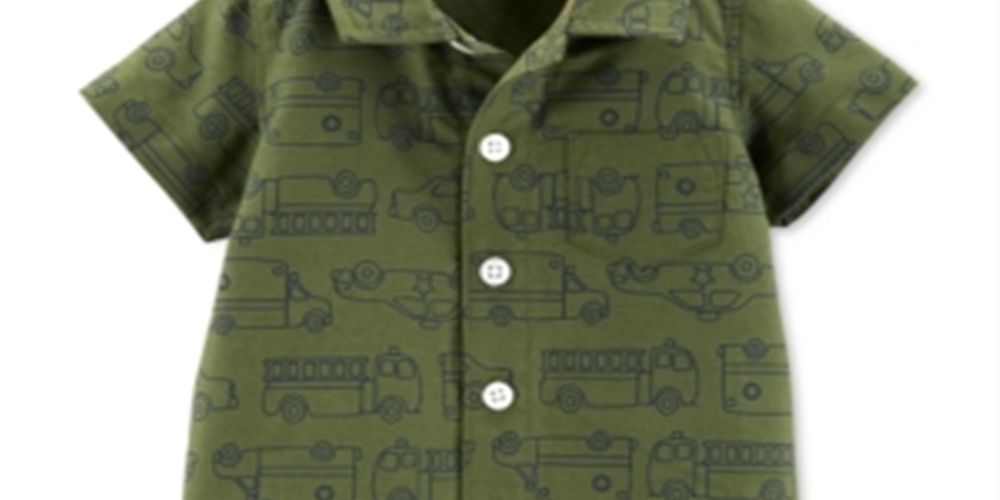 Carter's Baby Boy's Rescue Vehicle-Print Cotton Romper Green Size Newborn