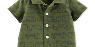 Carter's Baby Boy's Rescue Vehicle-Print Cotton Romper Green Size Newborn