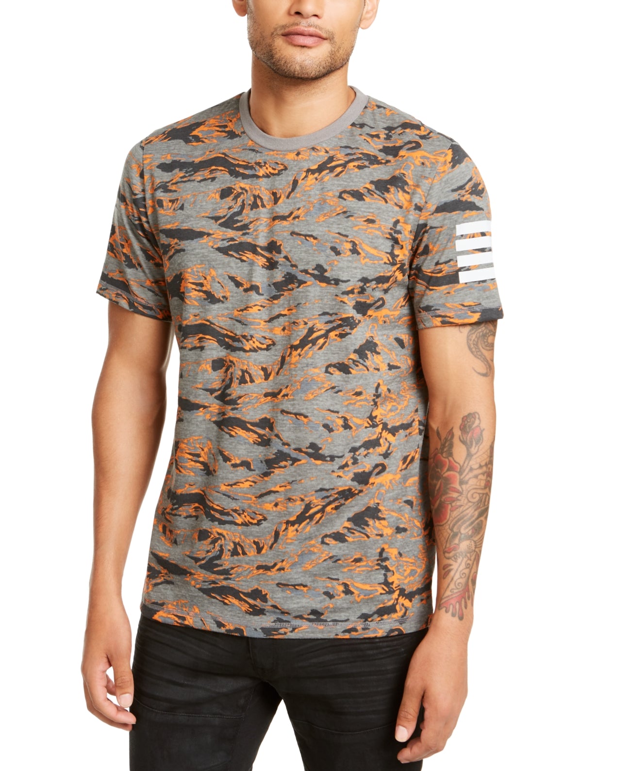 INC International Concepts Men's T-Shirt Crewneck Camo Tiger Graphic Tee Orange Size XX-Large