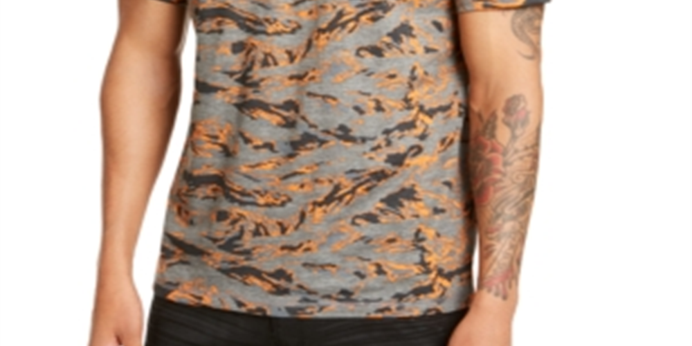 INC International Concepts Men's T-Shirt Crewneck Camo Tiger Graphic Tee Orange Size XX-Large