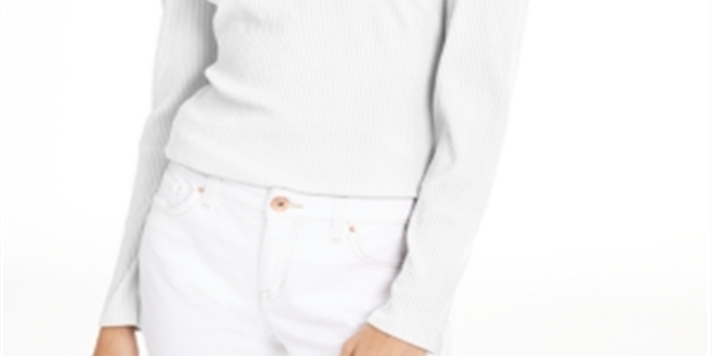 INC International Concepts Women's Puff Shoulder Ribbed Top White Size Petite XL