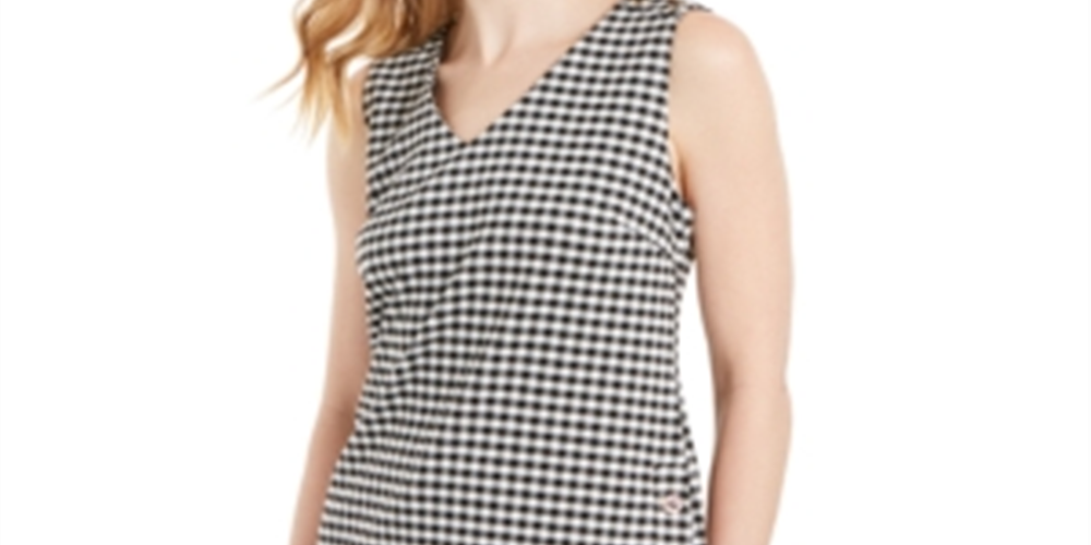 Charter Club Women's Gingham Print Button Side Top Black Size X-Small