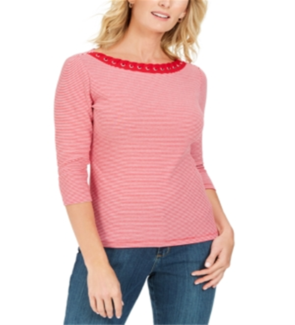 Karen Scott Women's Cotton Grommet Top Red Size X-Small