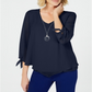 JM Collection Women's Chiffon Tie Cuff Top Blue Size Petite
