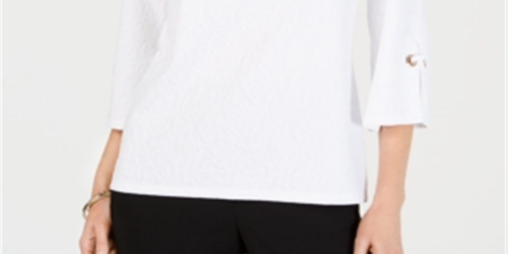 JM Collection Women's Textured Grommet-Trim Keyhole Top Winter White Size 2XL