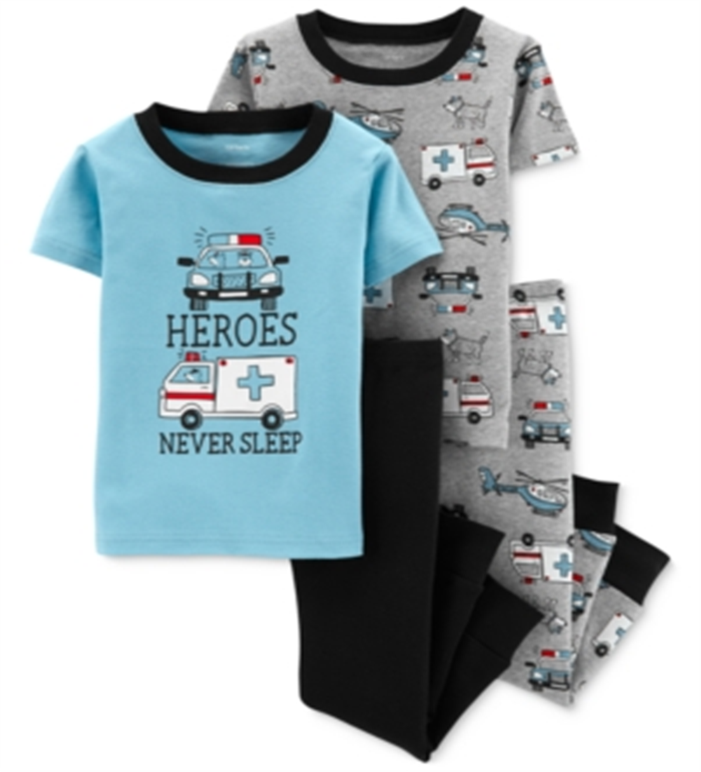 Carter's Baby Boy's 4 Pc Heroes Never Sleep Cotton Pajamas Set -Gray Size 6 Months