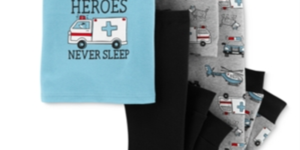 Carter's Baby Boy's 4 Pc Heroes Never Sleep Cotton Pajamas Set -Gray Size 6 Months