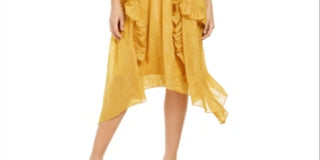 INC Women's Petite Burnout-Print MIDI Dress  Yellow Size Petite M