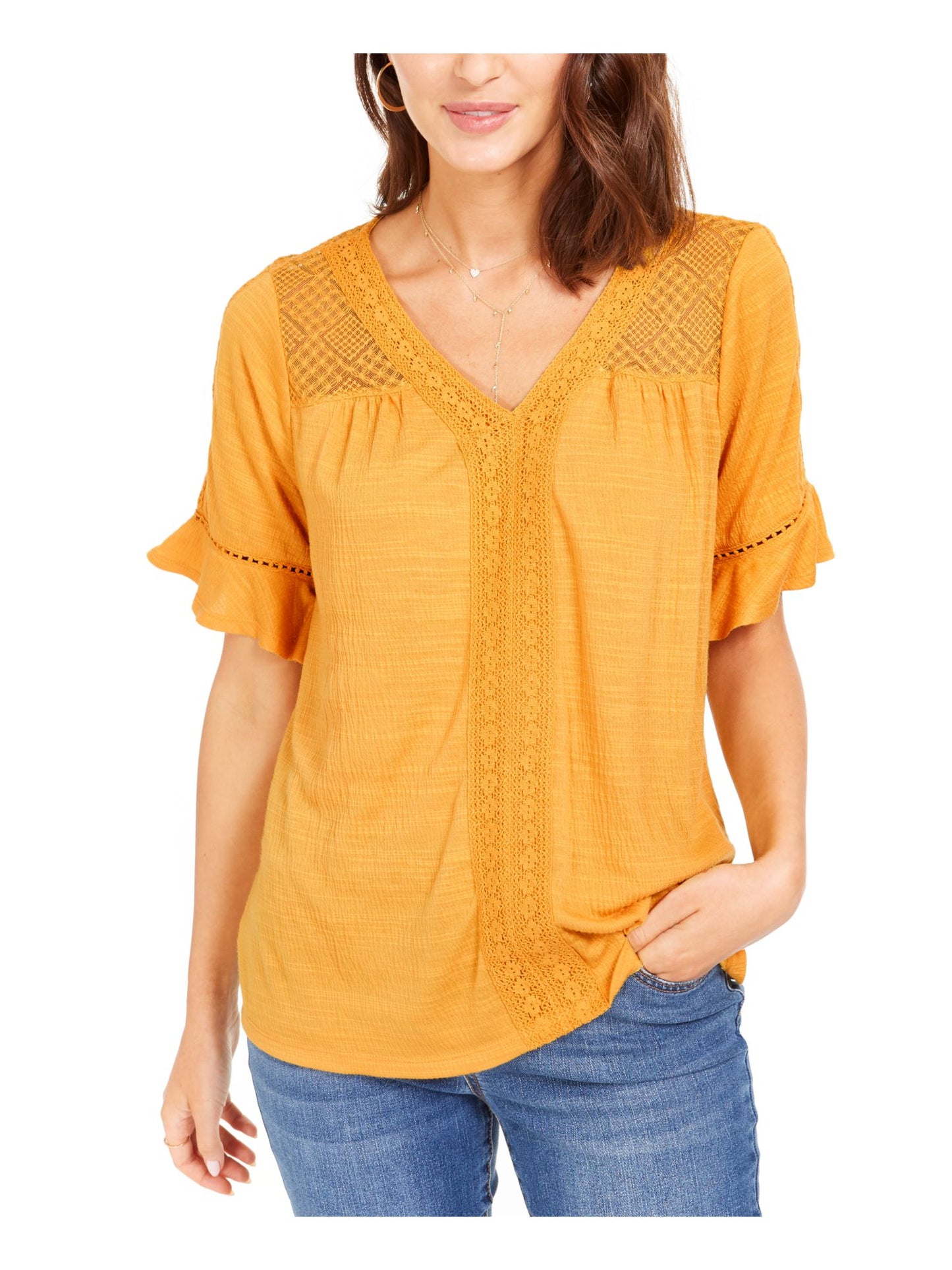 Style & Co Women's Crochet Top Yellow Size Small