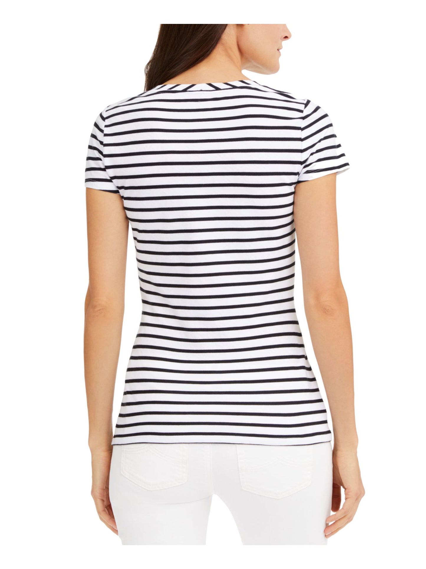 INC International Concepts Women's Striped Basic T-Shirt -White Black Size Large