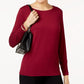 Alfani Women's Ruched Crew Neck T-Shirt Red Size Medium
