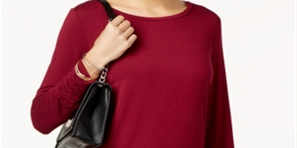 Alfani Women's Ruched Crew Neck T-Shirt Red Size Medium