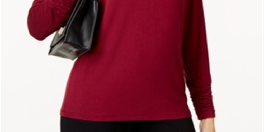 Alfani Women's Ruched Crew Neck T-Shirt Red Size Medium