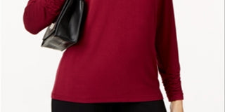 Alfani Women's Ruched Crew Neck T-Shirt Red Size Medium