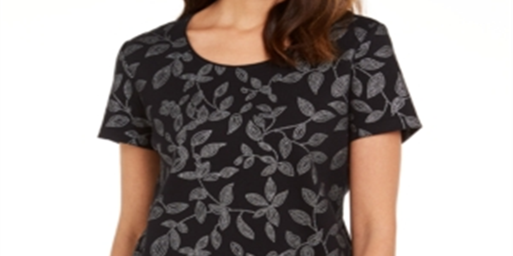Karen Scott Women's Embellished Vine T-Shirt Black Size Small