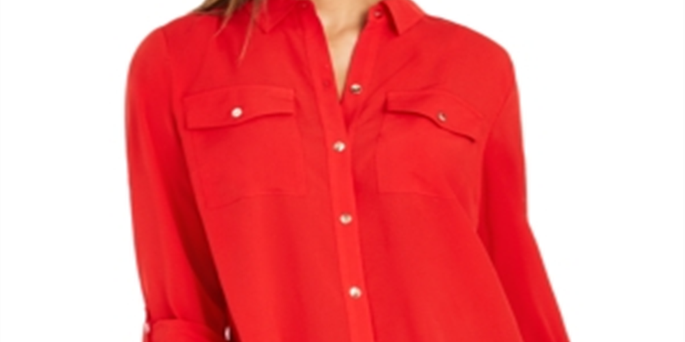 Charter Club Women's Two Pocket Shirt Red Size Small