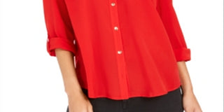 Charter Club Women's Two Pocket Shirt Red Size Small