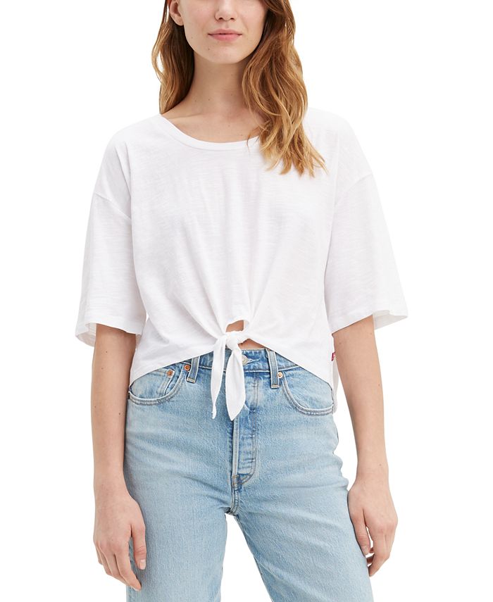 Women's Levi's Fiona Knot-Front Tee White Size X-Large