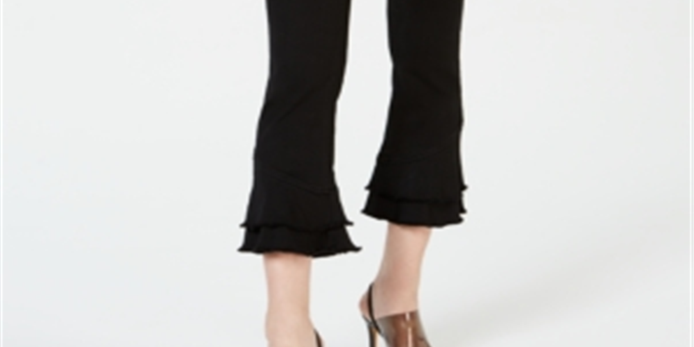 INC International Concepts Women's Double Ruffle Hem Ankle Jeans Black Size 2