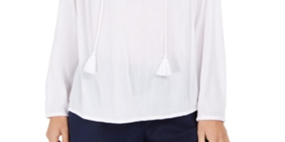 Charter Club Women's Tassel Tie Eyelet Linen Top White Size XX-Large