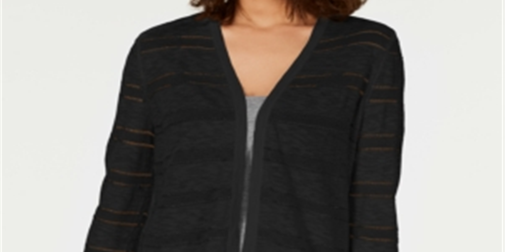 Charter Club Women's Pointelle Striped Cardigan Black Size Large