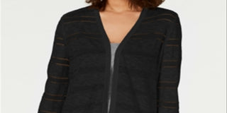Charter Club Women's Pointelle Striped Cardigan Black Size Large