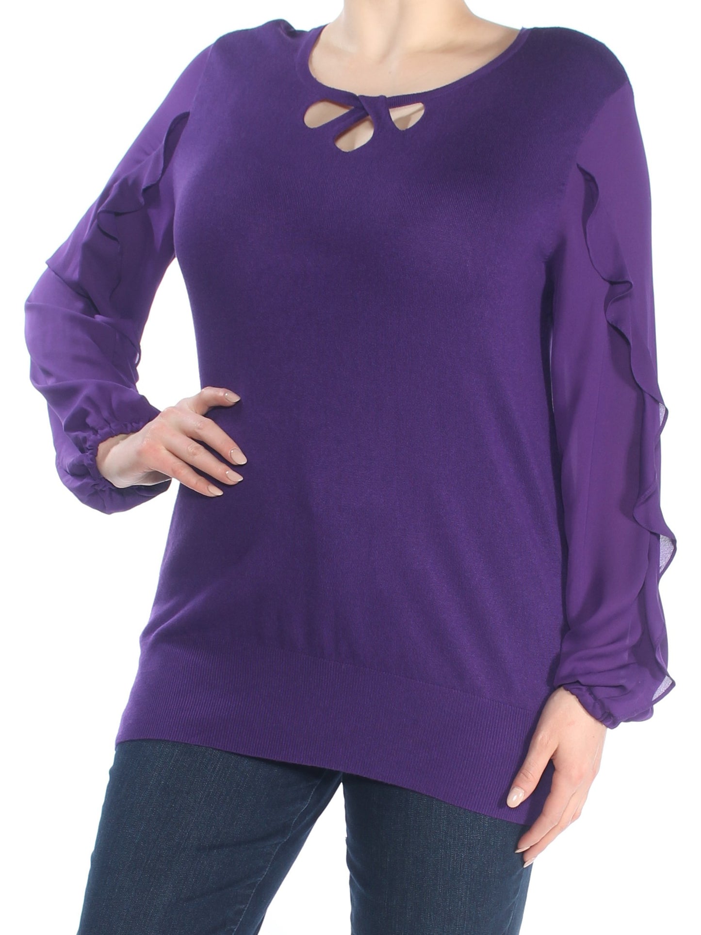 Alfani Keyhole Ruffle-Sleeve Sweater Black, Size 10