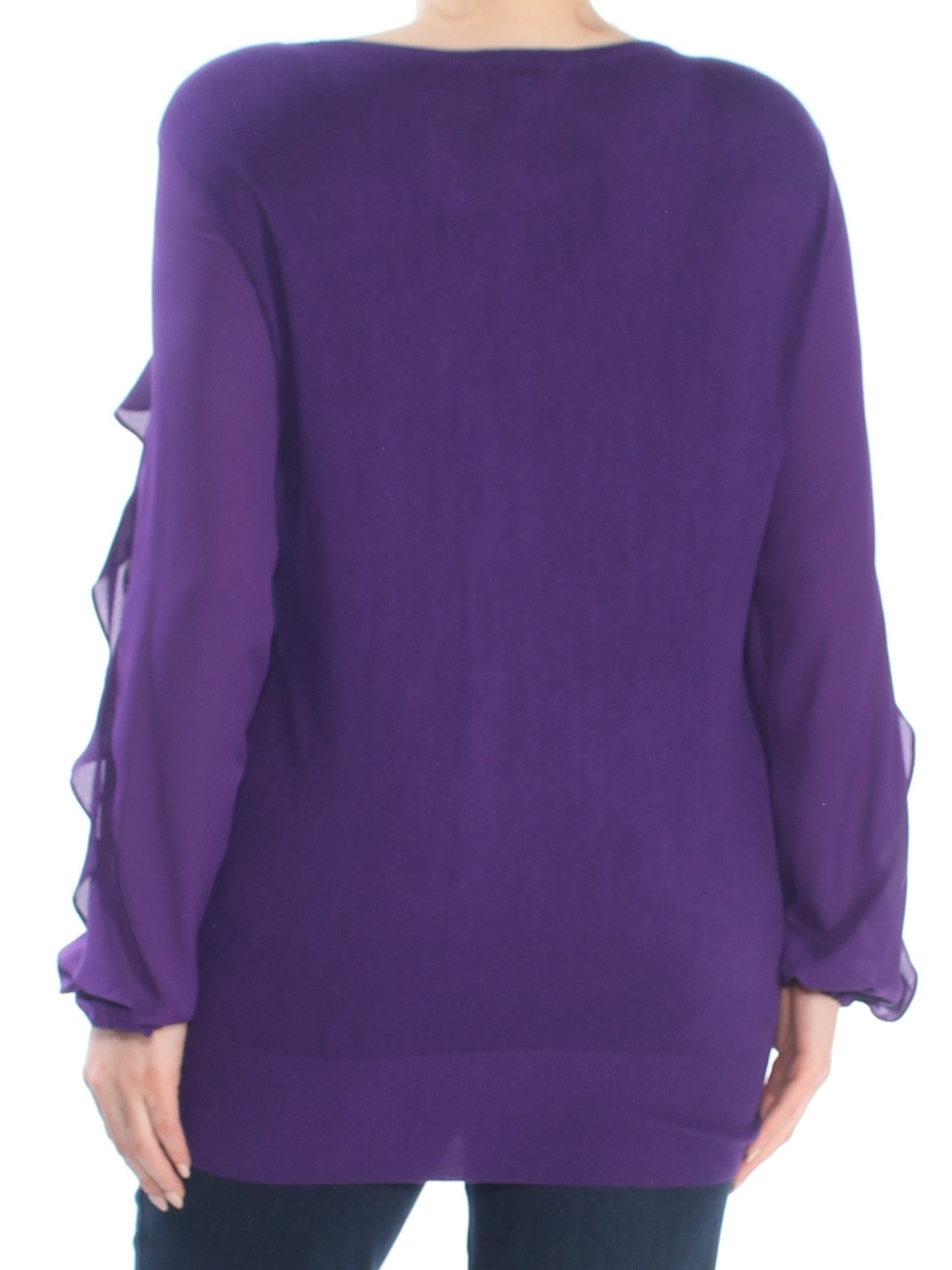 Alfani Keyhole Ruffle-Sleeve Sweater Black, Size 10