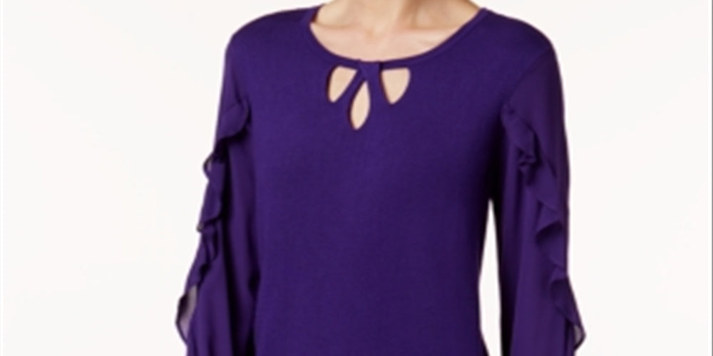 Alfani Keyhole Ruffle-Sleeve Sweater Black, Size 10