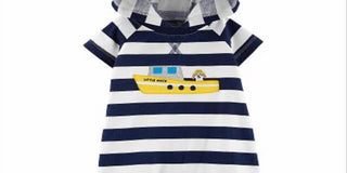 Carters Baby Boys Stripe Boat Hooded Romper Blue/White/Yellow Size 3 Month