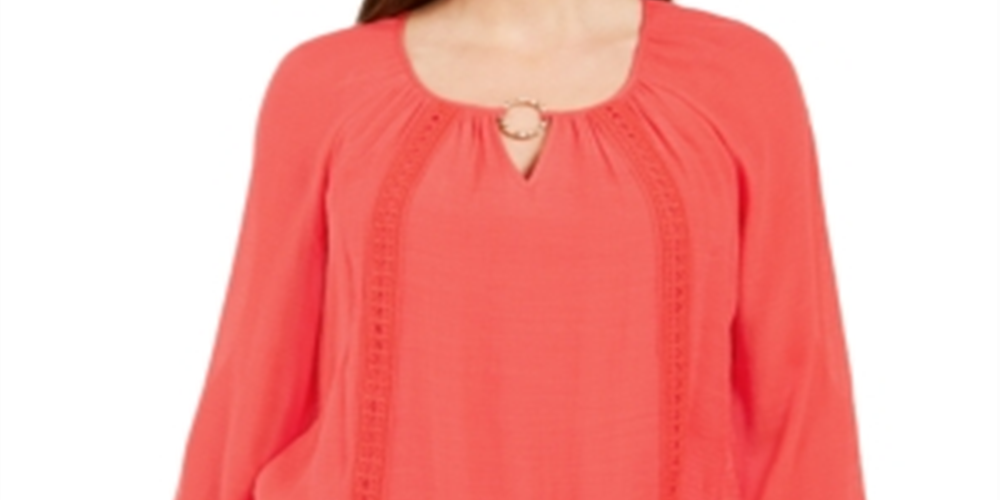 JM Collection Women's Crochet Trim Tie Top Red Size Medium