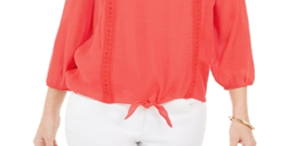 JM Collection Women's Crochet Trim Tie Top Red Size Medium