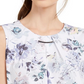 Calvin Klein Women's Floral Hardware Trim Pleat Neck Top White Size Petite M