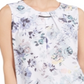 Calvin Klein Women's Floral Hardware Trim Pleat Neck Top White Size Petite M