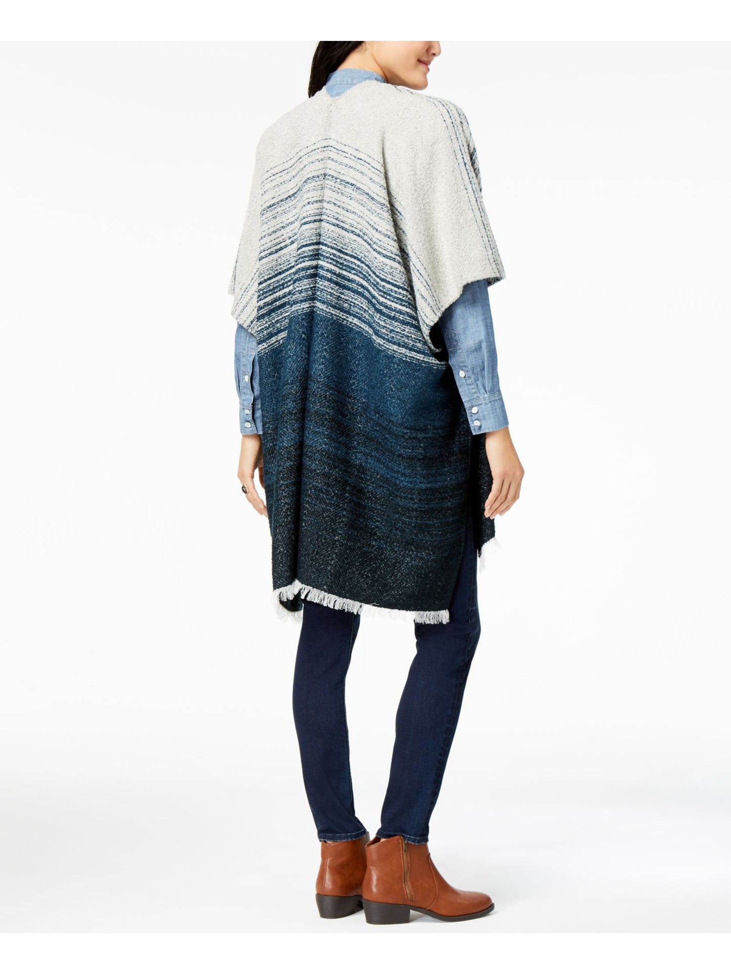 Lucky Brand Women's Striped Fringe-Trim Kimono Blue Multi One Size