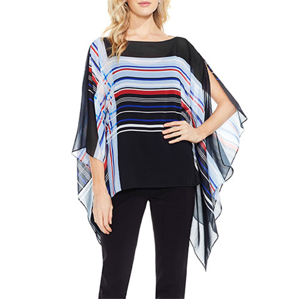 Vince Camuto Women's Linear Graphic Panel Poncho Black Size L