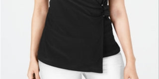Alfani Women's Asymmetrical Wrap Top Black Size Petite L