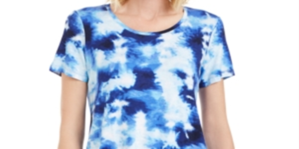 JM Collection Women's Printed Scoop Neck T-Shirt Blue Size Medium