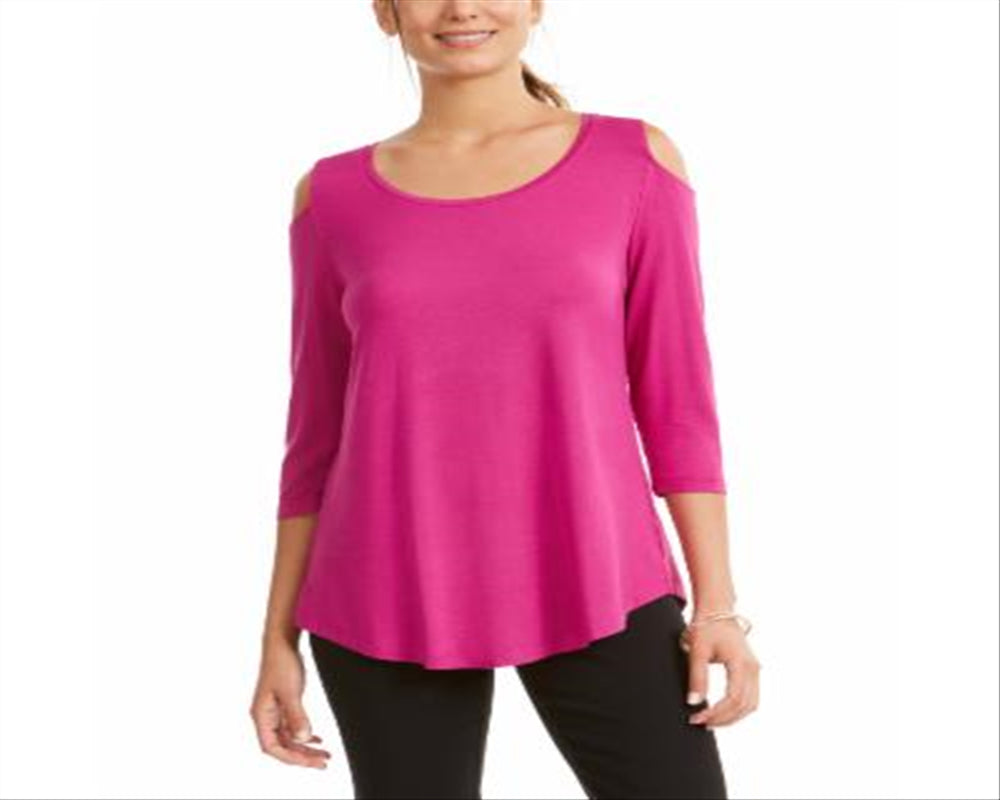 JM Collection Women's Women's Cold Shoulder Top Pink Size Petite Small