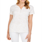 Karen Scott Women's Glitter-Print Henley Top  White Size Small