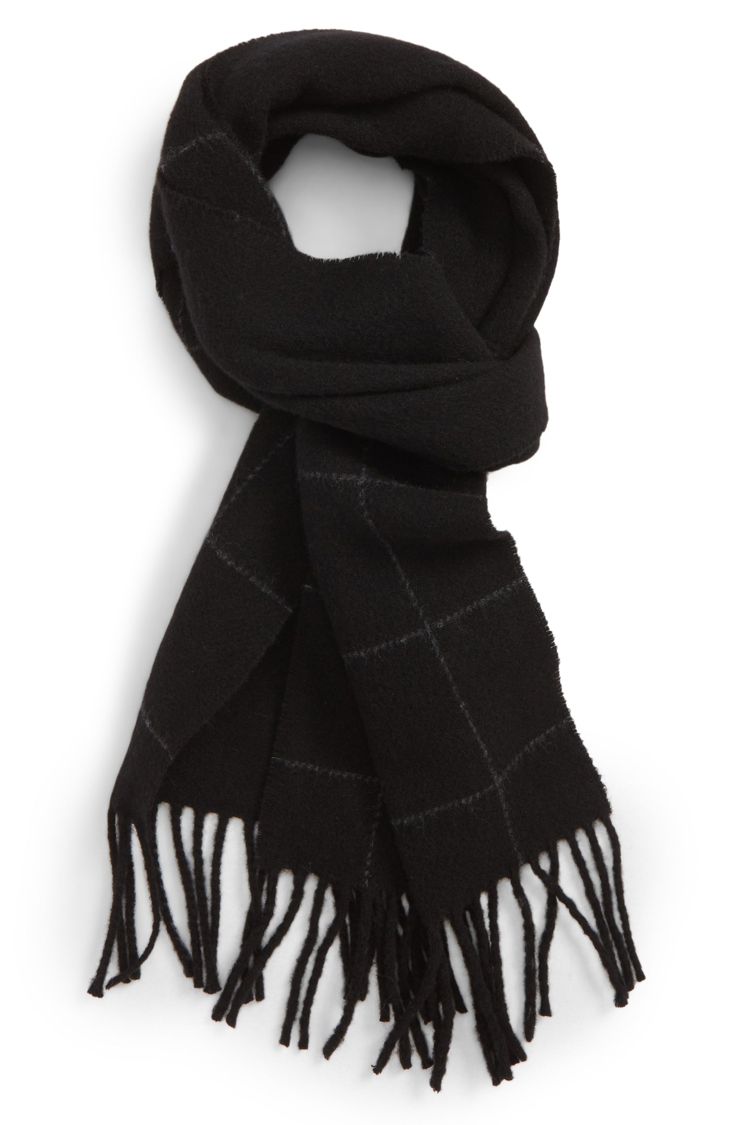 Scarf One Reversible Windowpane Plaid Black One Size