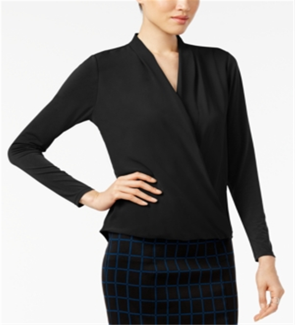 Alfani Women's Surplice Top Deep Black Size Medium