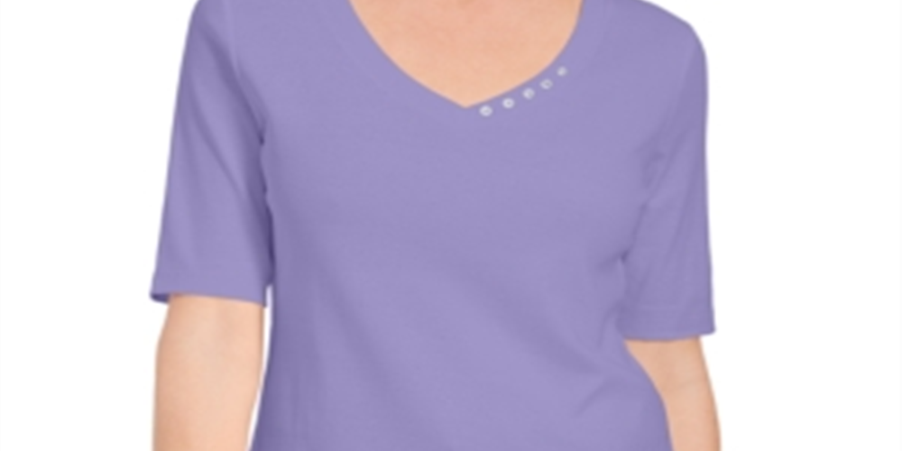 Karen Scott Women's Petite Button-Detail V-Neck To Lilac Sachet Size PM