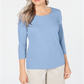 Karen Scott Women's 3/4-Sleeve Top  Waterfall Blue Size Small