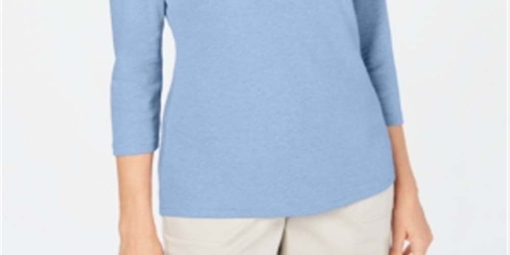 Karen Scott Women's 3/4-Sleeve Top  Waterfall Blue Size Small