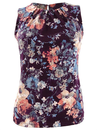 Calvin Klein Women's Plus Printed Pleat-Neck Top Aubergine MultiSize 3X