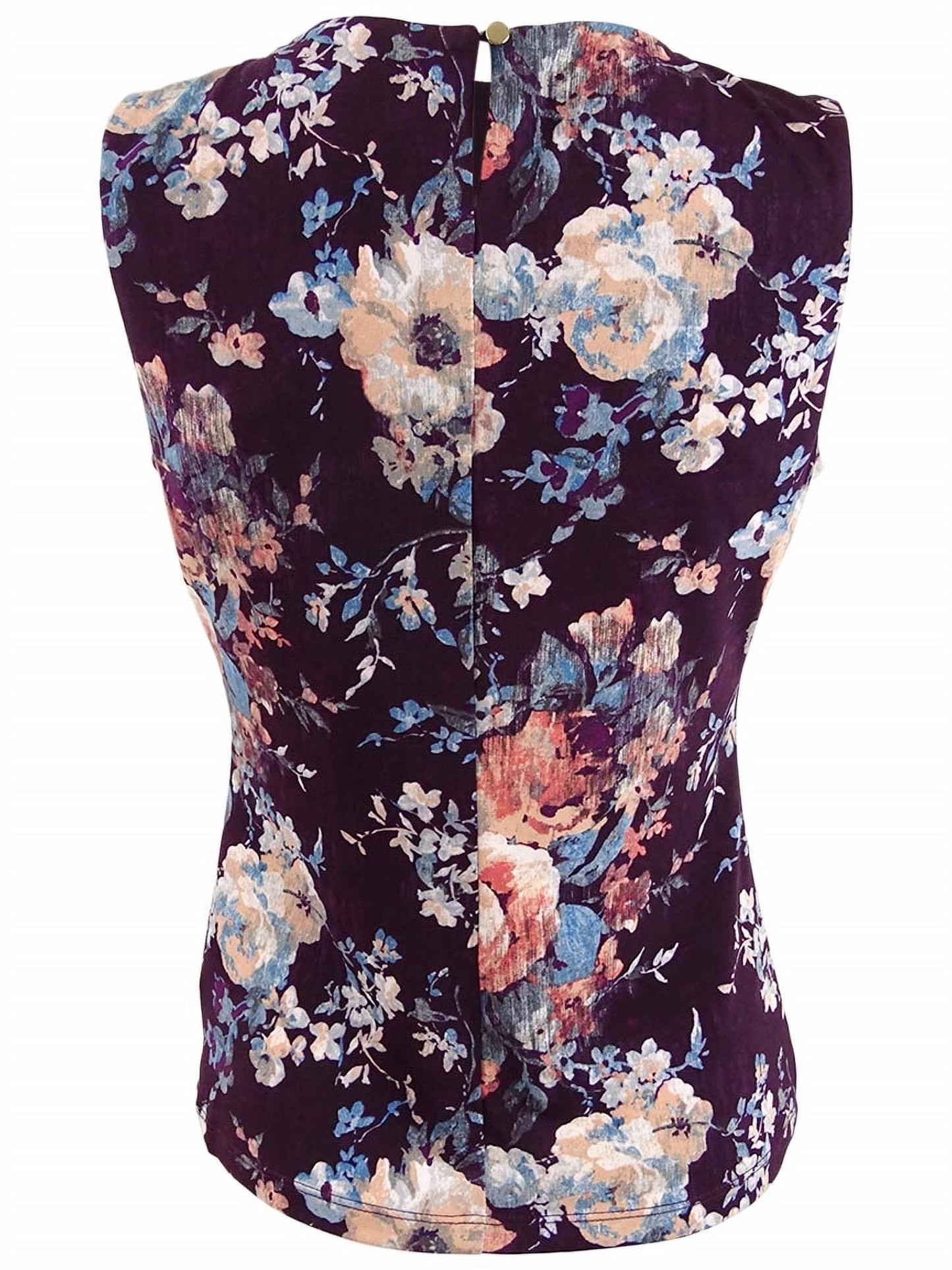 Calvin Klein Women's Plus Printed Pleat-Neck Top Aubergine MultiSize 3X