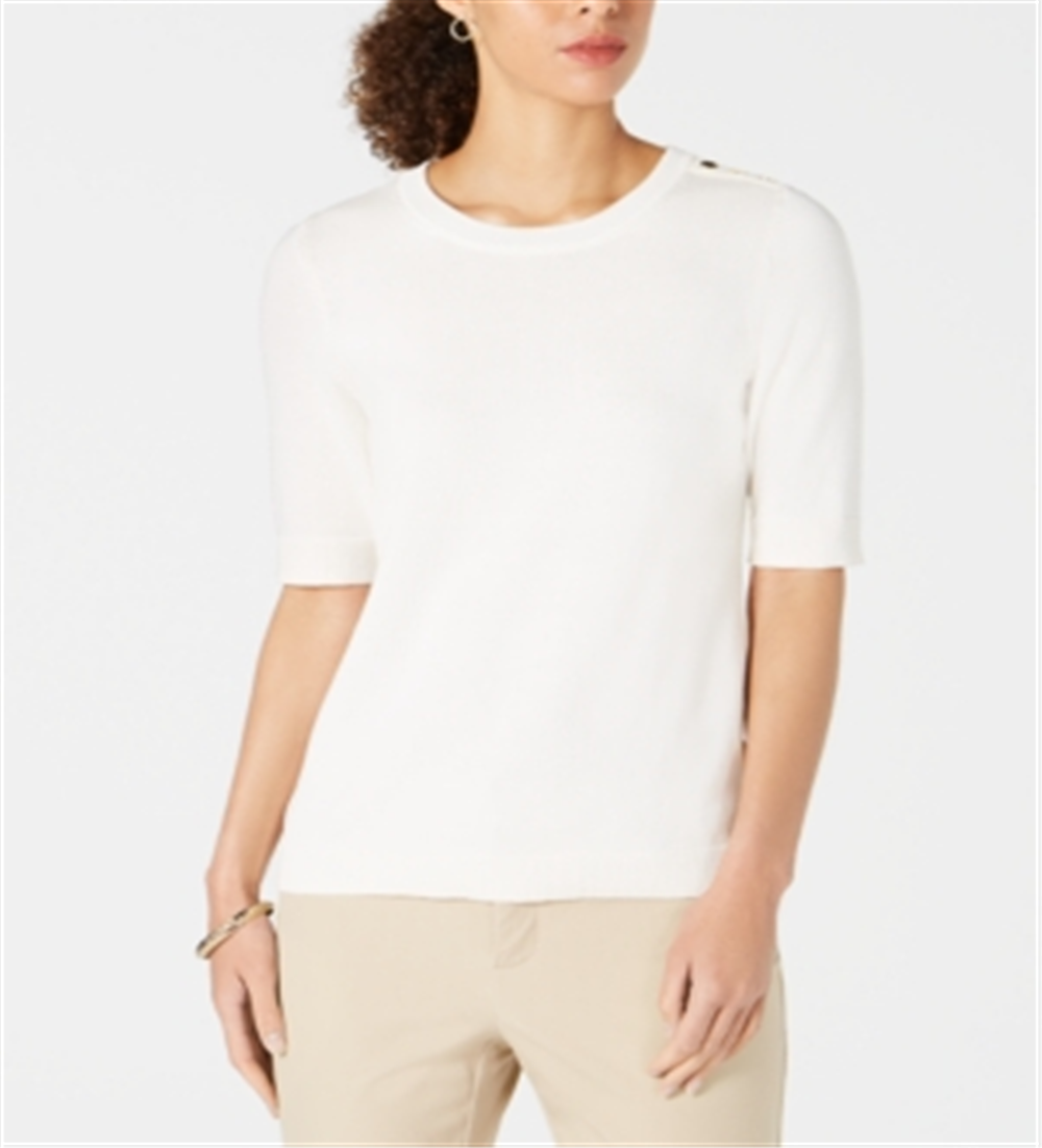 Charter Club Women's Elbow Sleeve Sweater White Size Petite L