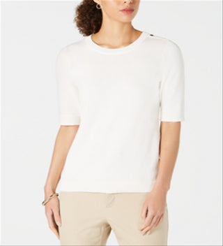 Charter Club Women's Elbow Sleeve Sweater White Size Petite L